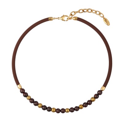 Колье Терра (гранат 6мм, каучук шоколад; покрытие золото 45-50см), Есть комплект