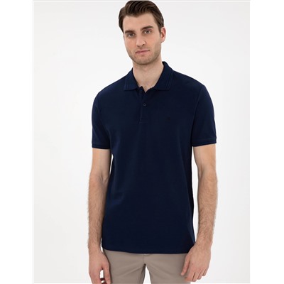 Lacivert Slim Fit %100 Pamuk Polo Yaka Basic Tişört