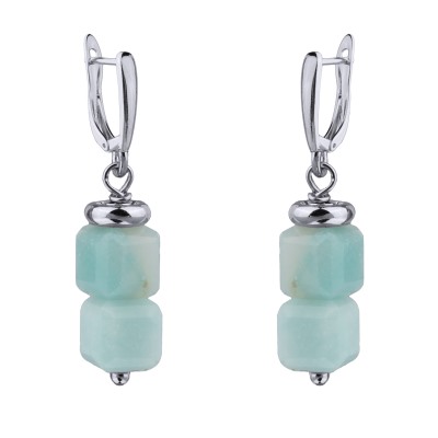 Серьги Селена (амазонит 8мм; покрытие родий), Есть комплект