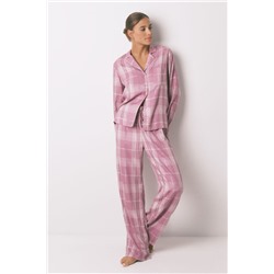 Pijama camisero largo  viscosa cuadros rosa