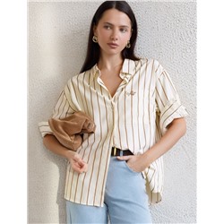 Блузка в полоску свободного силуэта с карманом из эластичного хлопка