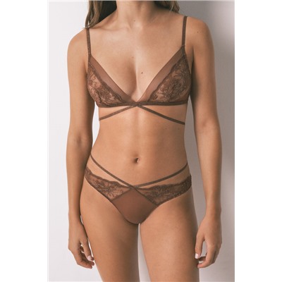 Braga brasileña encaje lurex marrón