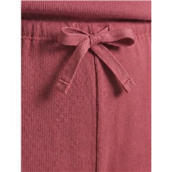 Прямые брюки с поясом на резинке из фактурного трикотажа в рубчик