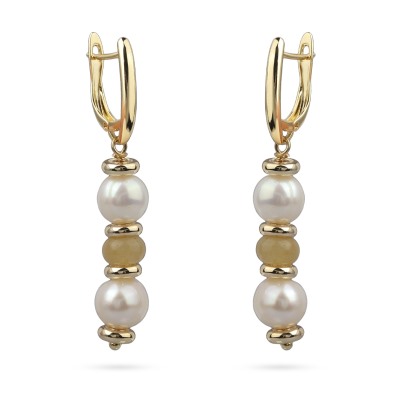 Серьги Селена (жемчуг белый 8мм, кварц; покрытие золото), Есть комплект