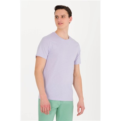 Erkek Lila Basic Bisiklet Yaka Tişört