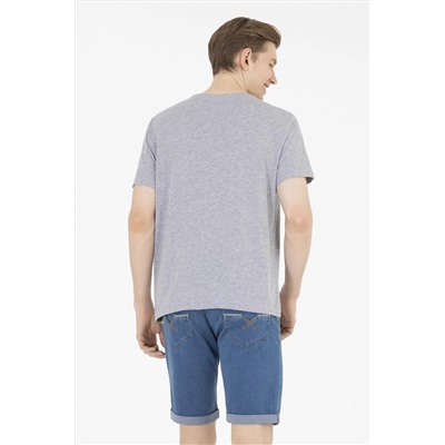 Erkek Gri Melanj Basic Bisiklet Yaka Tişört