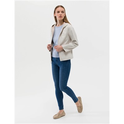 Bej Cropped Slim Deri Ceket