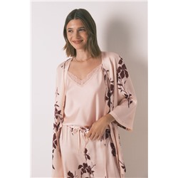 Set floral satén 3 piezas rosa