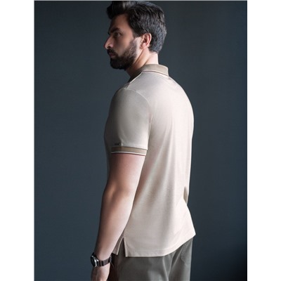 Футболка поло с воротником на пуговицах из полотна пике с меланжевым плетением с эластаном