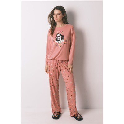 Pijama largo polar "La Catrina" rosa