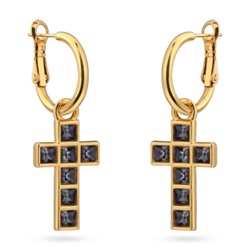 Серьги Квадро (кристаллы SW темно-серые; покрытие золото), Есть комплект