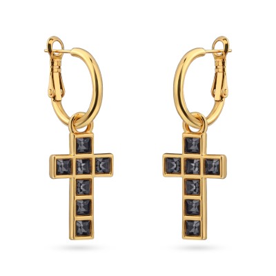 Серьги Квадро (кристаллы SW темно-серые; покрытие золото), Есть комплект