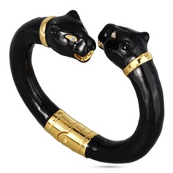 Браслет Пантера (эмаль черная, кристаллы SW белые; покрытие золото), Есть комплект