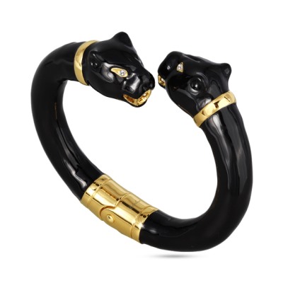 Браслет Пантера (эмаль черная, кристаллы SW белые; покрытие золото), Есть комплект