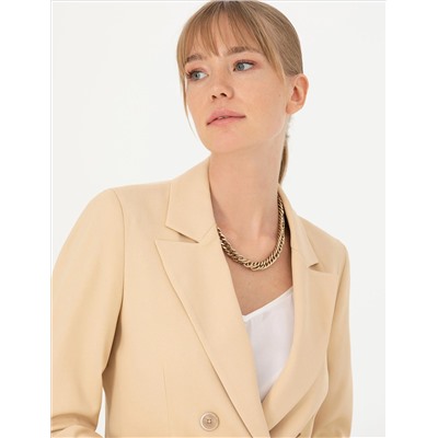 Bej Kruvaze Slim Fit Ceket