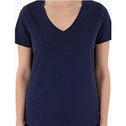 Lacivert Regular Fit V Yaka Basic Tişört