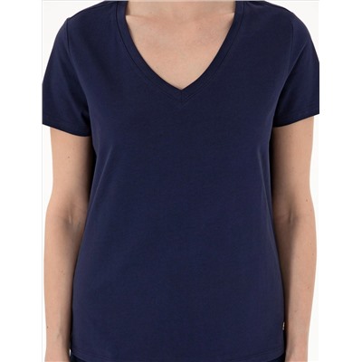 Lacivert Regular Fit V Yaka Basic Tişört