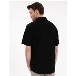 Siyah Comfort Fit Rahat Giyilebilir Kısa Kollu Gömlek