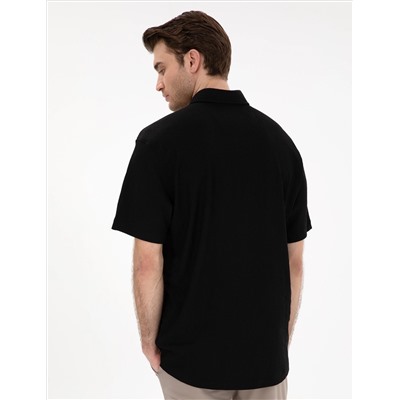 Siyah Comfort Fit Rahat Giyilebilir Kısa Kollu Gömlek
