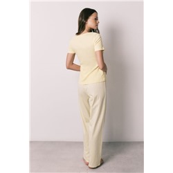 Pijama largo algodón manga corta amarillo