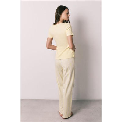 Pijama largo algodón manga corta amarillo