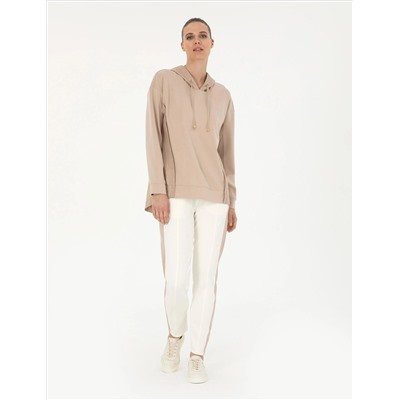 Bej Oversize Kapüşonlu Modal Kumaş Sweatshirt