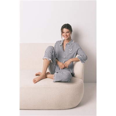 Pijama camisero largo 100% algodón vichy