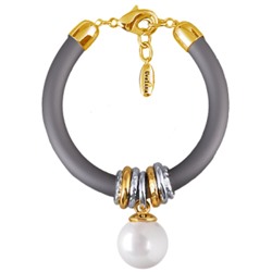 Браслет Гевея (Майорка 16мм белая, каучук серый; покрытие золото) 19-22см, Есть комплект