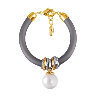 Браслет Гевея (Майорка 16мм белая, каучук серый; покрытие золото) 19-22см, Есть комплект