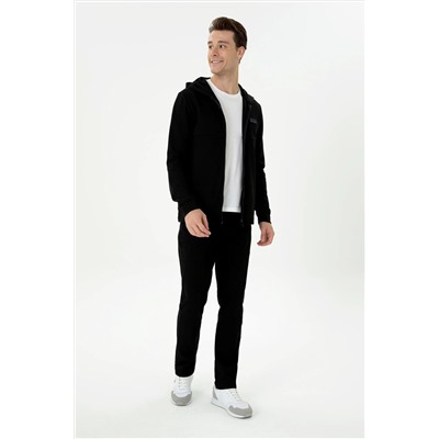 Erkek Siyah Kapüşonlu Örme Hırka