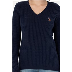 Kadın Lacivert V - Yaka Basic Kazak