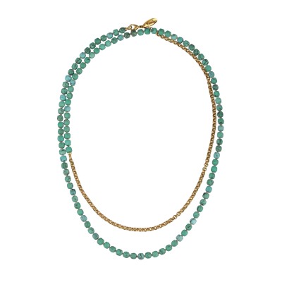 Колье Селена (бирюза зеленая 7мм; покрытие золото) 140см, Есть комплект