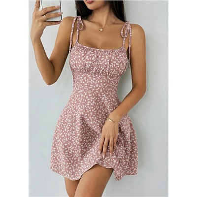 Breezaya Women's Ditsy Floral Ruched Bust Tie-Front Crop Cami Mini Dress