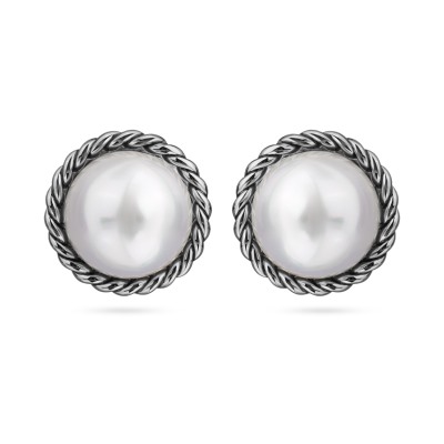 Серьги олд мани (Майорка 22мм белая; покрытие античное серебро), Есть комплект