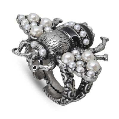 Кольцо (Майорка белая, эмаль черная; покрытие античное серебро), Есть комплект