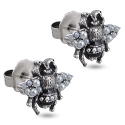 Пусеты (Майорка белая, эмаль черная; покрытие античное серебро), Есть комплект