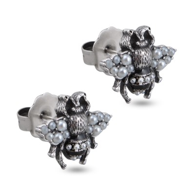 Пусеты (Майорка белая, эмаль черная; покрытие античное серебро), Есть комплект