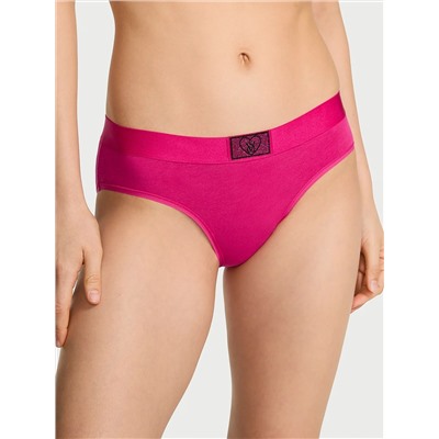 Logo Cotton Heart Shine Patch Hiphugger Panty
