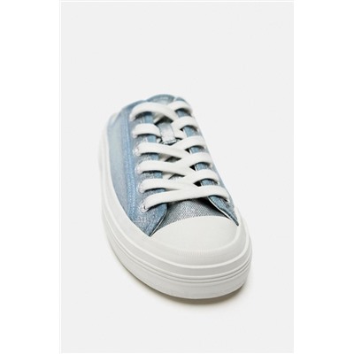 METALLIC DENIM MULE TRAINERS