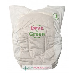 Love&Green Pure Nature - Couches Écologiques Non Blanchies - Taille 1 - 2 à 5kg - 32 couches
