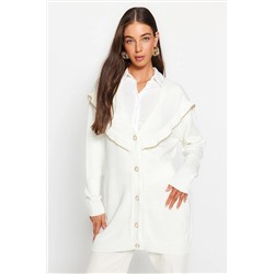 TRENDYOL MODEST Ekru Simli ve İnci Düğmeli Triko Hırka TCTAW24TH00060