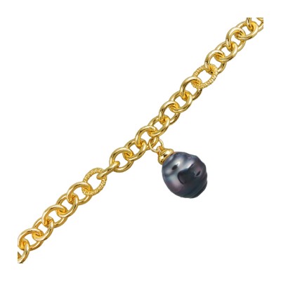 Браслет 18-23см (Майорка 14мм темно-серый хамелеон; покрытие золото), Есть комплект