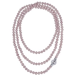 Колье (жемчуг сиреневый 7-8мм, фианит; покрытие родий) 140см, Есть комплект