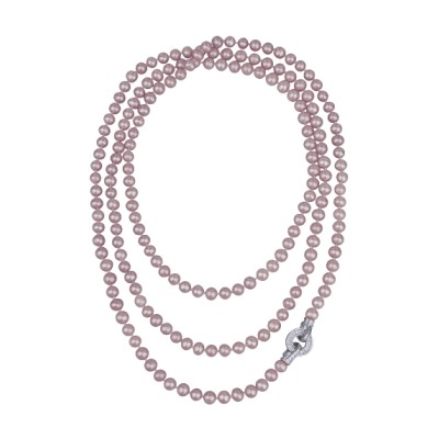 Колье (жемчуг сиреневый 7-8мм, фианит; покрытие родий) 140см, Есть комплект