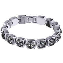 Браслет Теннис (кристаллы SW темно-серые 8мм; покрытие родий) 17-19см, Есть комплект