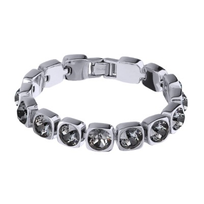 Браслет Теннис (кристаллы SW темно-серые 8мм; покрытие родий) 17-19см, Есть комплект