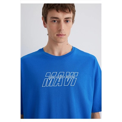 Mavi Baskılı Tişört Oversize / Geniş Kesim 0611827-70895