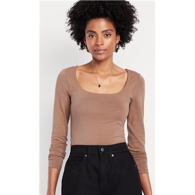 Fitted Double-Layer Scoop-Neck Top