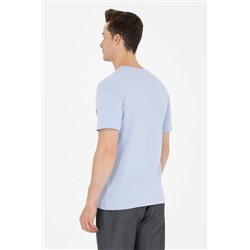 Erkek Mavi Bisiklet Yaka Tişört