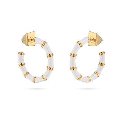 Серьги Бамбук (эмаль белая, 2.5см; покрытие золото), Есть комплект